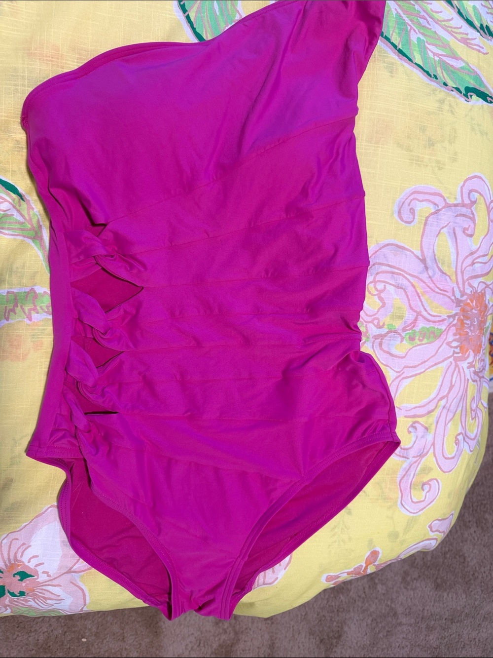 Carmen Marc Valvo Hot Pink One-Shoulder Swimsuit